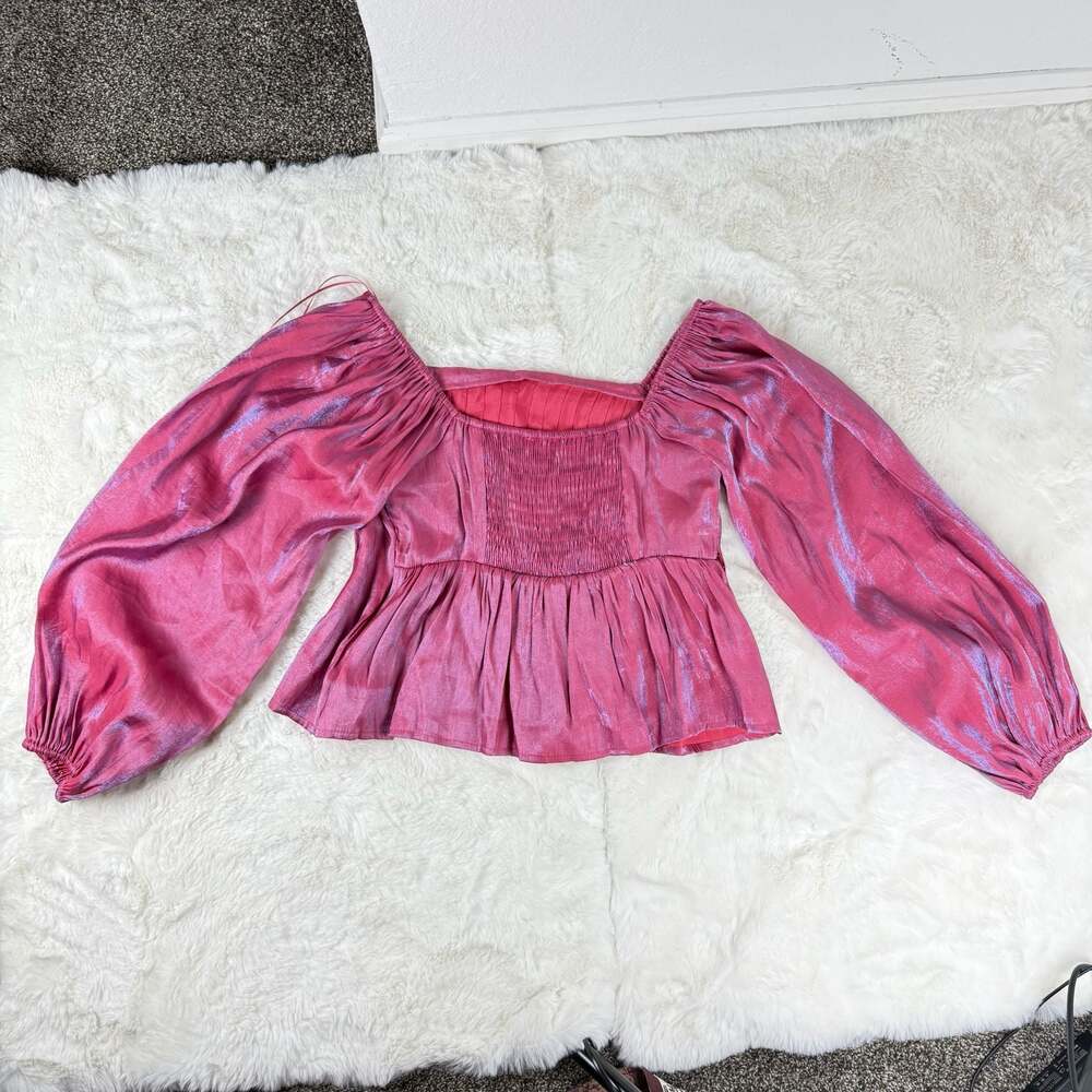 Altar'd State Metallic Shimmer Off-Shoulder Peplum Blouse - Picture 3 of 6